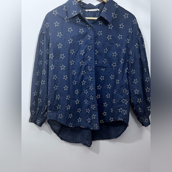 Navy Star Print Button-Up Shirt - Picture 2 of 6